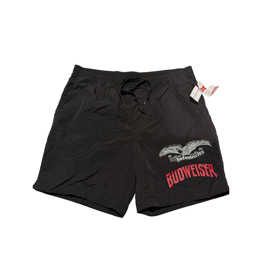 PacSun Budweiser Mens Nylon Shorts Black Eagle Graphic Swim Trunks Large NWT